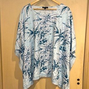 For Cynthia poncho style top in baby blue and teal green size M